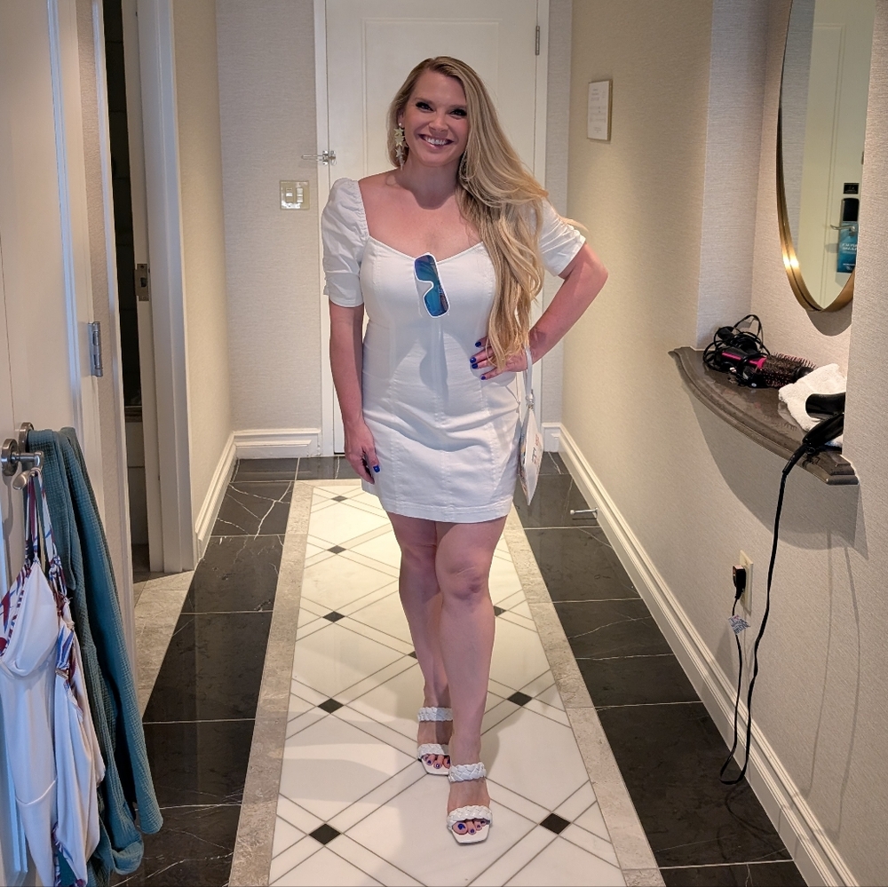 Backstreet Boys WHITE-OUTfit Betsey Johnson Puff Sleeve Stretch Dress XL